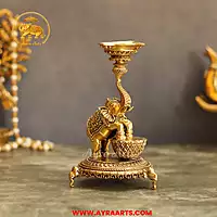 Premium Brass Elephant Holding Diya - 6 Inch Height