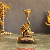 Premium Brass Elephant Holding Diya - 6 Inch Height