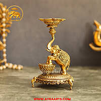 Premium Brass Elephant Holding Diya - 6 Inch Height