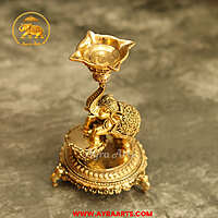 Premium Brass Elephant Holding Diya - 6 Inch Height