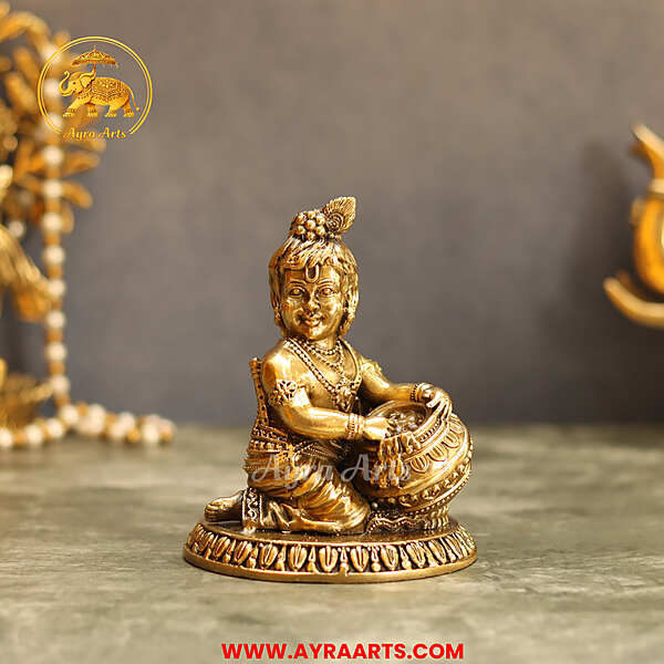 Premium Brass Pot Krishna Makkan Chor - 5 Inch Height