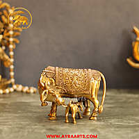 Premium Brass Cow And Calf  Kamdhenu - 3.5 Inch Height