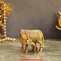 Premium Brass Cow And Calf  Kamdhenu - 3.5 Inch Height