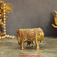 Premium Brass Cow And Calf  Kamdhenu - 3.5 Inch Height