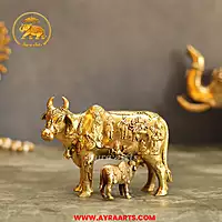 Premium Brass Cow And Calf  Kamdhenu - 5 Inch Length