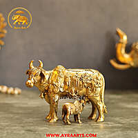 Premium Brass Cow And Calf  Kamdhenu - 5 Inch Length