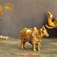 Premium Brass Cow And Calf  Kamdhenu - 5 Inch Length