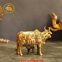 Premium Brass Cow And Calf  Kamdhenu - 5 Inch Length