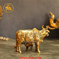 Premium Brass Cow And Calf  Kamdhenu - 5 Inch Length