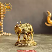 Premium Brass Cow And Calf  Kamdhenu - 4 Inch Height
