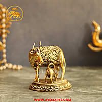Premium Brass Cow And Calf  Kamdhenu - 4 Inch Height