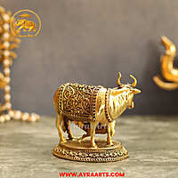 Premium Brass Cow And Calf  Kamdhenu - 4 Inch Height