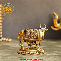 Premium Brass Cow And Calf  Kamdhenu - 4 Inch Height