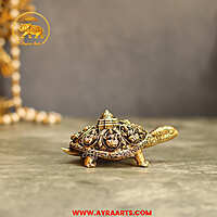 Premium Brass Ashtalakshmi And Sri Yantra Engraved Tortoise - 4 Inch Length