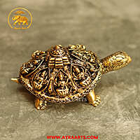 Premium Brass Ashtalakshmi And Sri Yantra Engraved Tortoise - 4 Inch Length