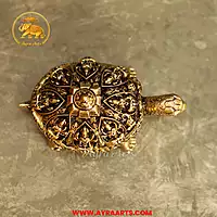 Premium Brass Ashtalakshmi And Sri Yantra Engraved Tortoise - 4 Inch Length