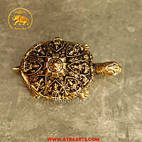 Premium Brass Ashtalakshmi And Sri Yantra Engraved Tortoise - 4 Inch Length