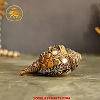 Premium Brass Vishnu Murthi Engraved Shank - 4.5 Inch Length