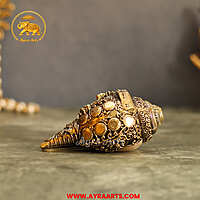 Premium Brass Vishnu Murthi Engraved Shank - 4.5 Inch Length