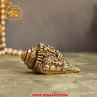 Premium Brass Vishnu Murthi Engraved Shank - 4.5 Inch Length