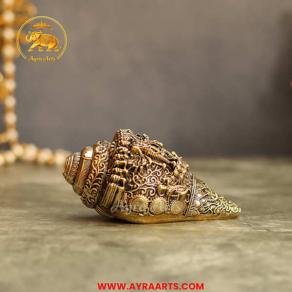 Premium Brass Vishnu Murthi Engraved Shank - 4.5 Inch Length