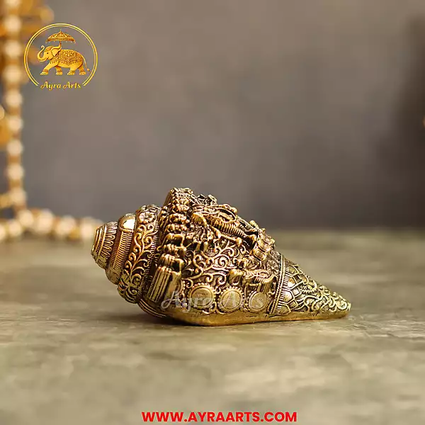 Premium Brass Vishnu Murthi Engraved Shank - 4.5 Inch Length