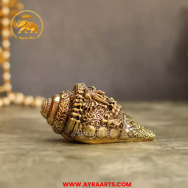 Premium Brass Vishnu Murthi Engraved Shank - 4.5 Inch Length