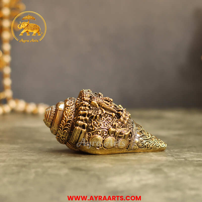 Premium Brass Vishnu Murthi Engraved Shank - 4.5 Inch Length