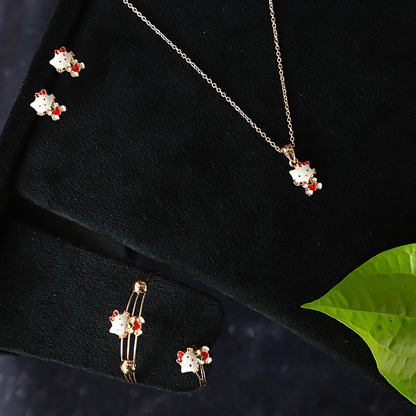 Fnique kitten hold on strawberry pretty design with kids combo set