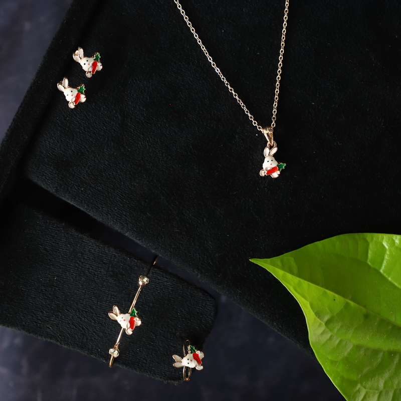 Fancy rabbit hold on carrot design with rosegold kids combo set