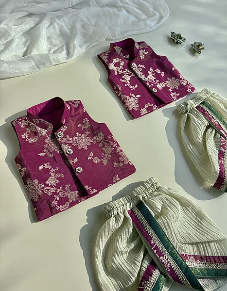 Magenta Mario Brocade Silk Kurta Dhoti Set