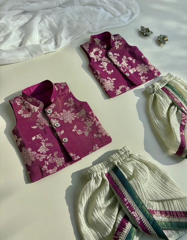 Magenta Mario Brocade Silk Kurta Dhoti Set