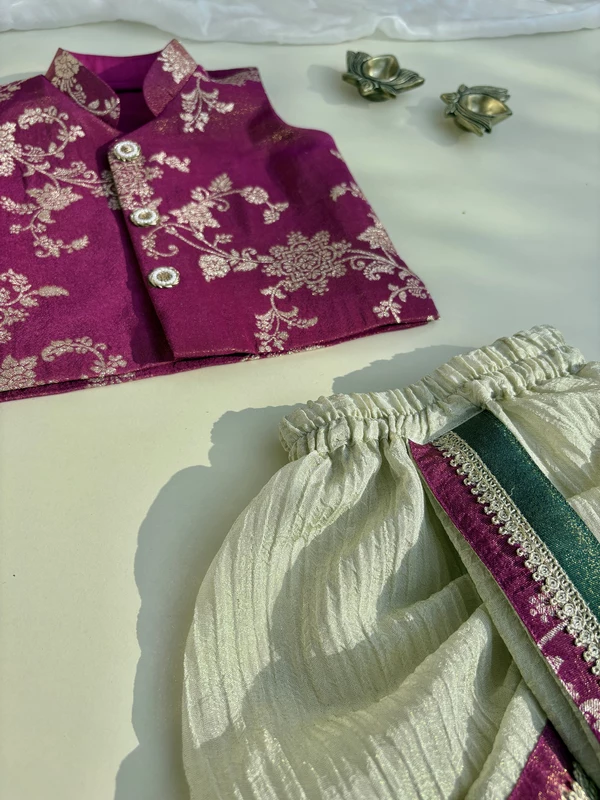 Magenta Mario Brocade Silk Kurta Dhoti Set