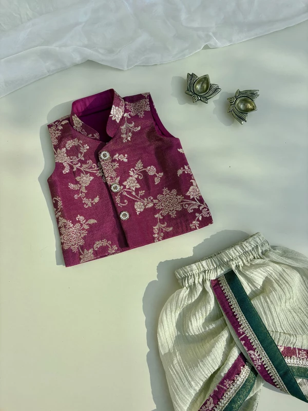 Magenta Mario Brocade Silk Kurta Dhoti Set