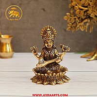 Brass Saraswati Idol Pooja Room Decor & Good Luck Gift - 4.5 Inch Height