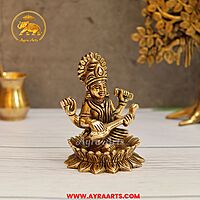 Brass Saraswati Idol Pooja Room Decor & Good Luck Gift - 4.5 Inch Height
