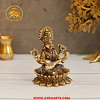 Brass Saraswati Idol Pooja Room Decor & Good Luck Gift - 4.5 Inch Height