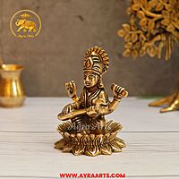 Brass Saraswati Idol Pooja Room Decor & Good Luck Gift - 4.5 Inch Height