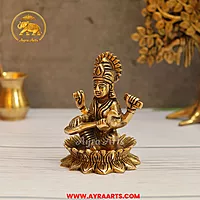 Brass Saraswati Idol Pooja Room Decor & Good Luck Gift - 4.5 Inch Height
