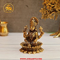 Brass Lakshmi Idol Pooja Room Decor & Good Luck Gift - 4.5 Inch Height