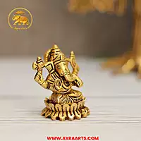 Brass Ganesha Sitting On Lotus Idol - 2.5 Inch Height