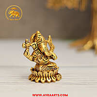 Brass Ganesha Sitting On Lotus Idol - 2.5 Inch Height