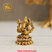 Brass Ganesha Sitting On Lotus Idol - 2.5 Inch Height