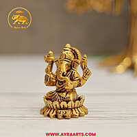 Brass Ganesha Sitting On Lotus Idol - 2.5 Inch Height