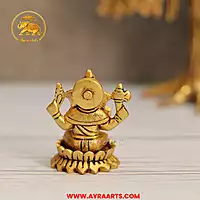 Brass Ganesha Sitting On Lotus Idol - 2.5 Inch Height