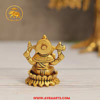 Brass Ganesha Sitting On Lotus Idol - 2.5 Inch Height