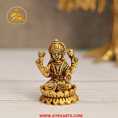 Brass Lakshmi Sitting On Lotus Idol - 2.5 Inch Height