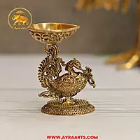Premium Small Brass Diya with Peacock Design – 3.2 Inch Height