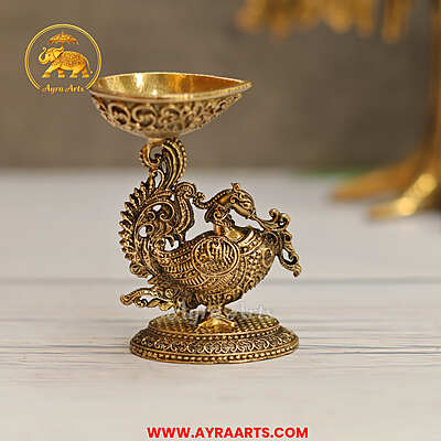 Premium Small Brass Diya with Peacock Design – 3.2 Inch Height