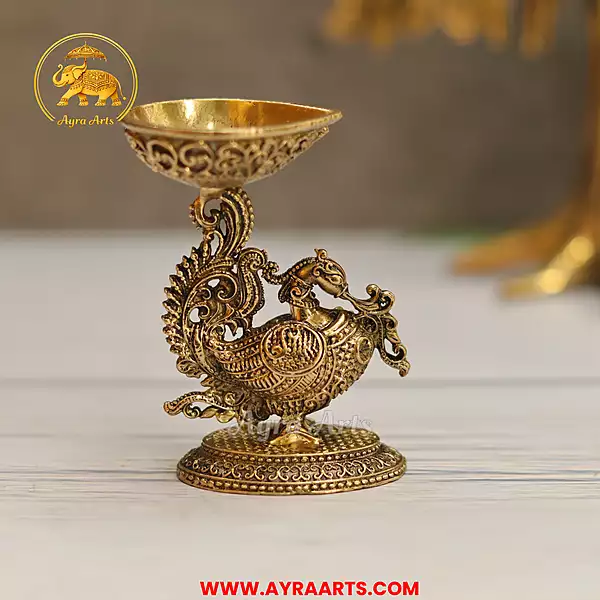 Premium Small Brass Diya with Peacock Design – 3.2 Inch Height